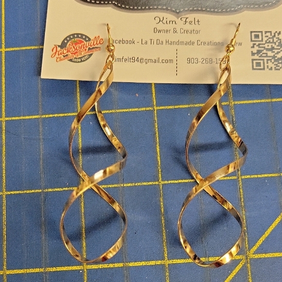 Gold Tone Twisted 2.5" Earrings - Picture 1 of 2